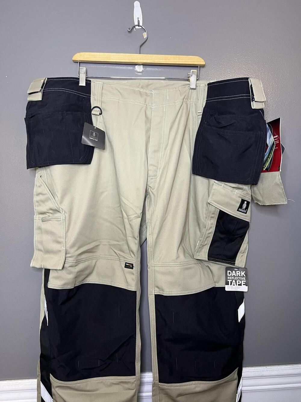 Mascot Cargo Pants Mens 50x32 Beige Bremen Reflective Workwear 14031-203-5509